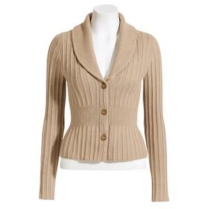Dressbarn Ribbed Knit Tan Button Front‎ Sweater Cardigan Women's M